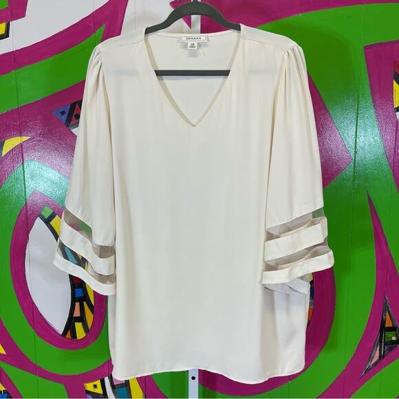 Zenana Outfitters Tops - Zenana, 3/4 Sleeve Blouse with Sheer Stripes. Size 1X. In excellent condition!